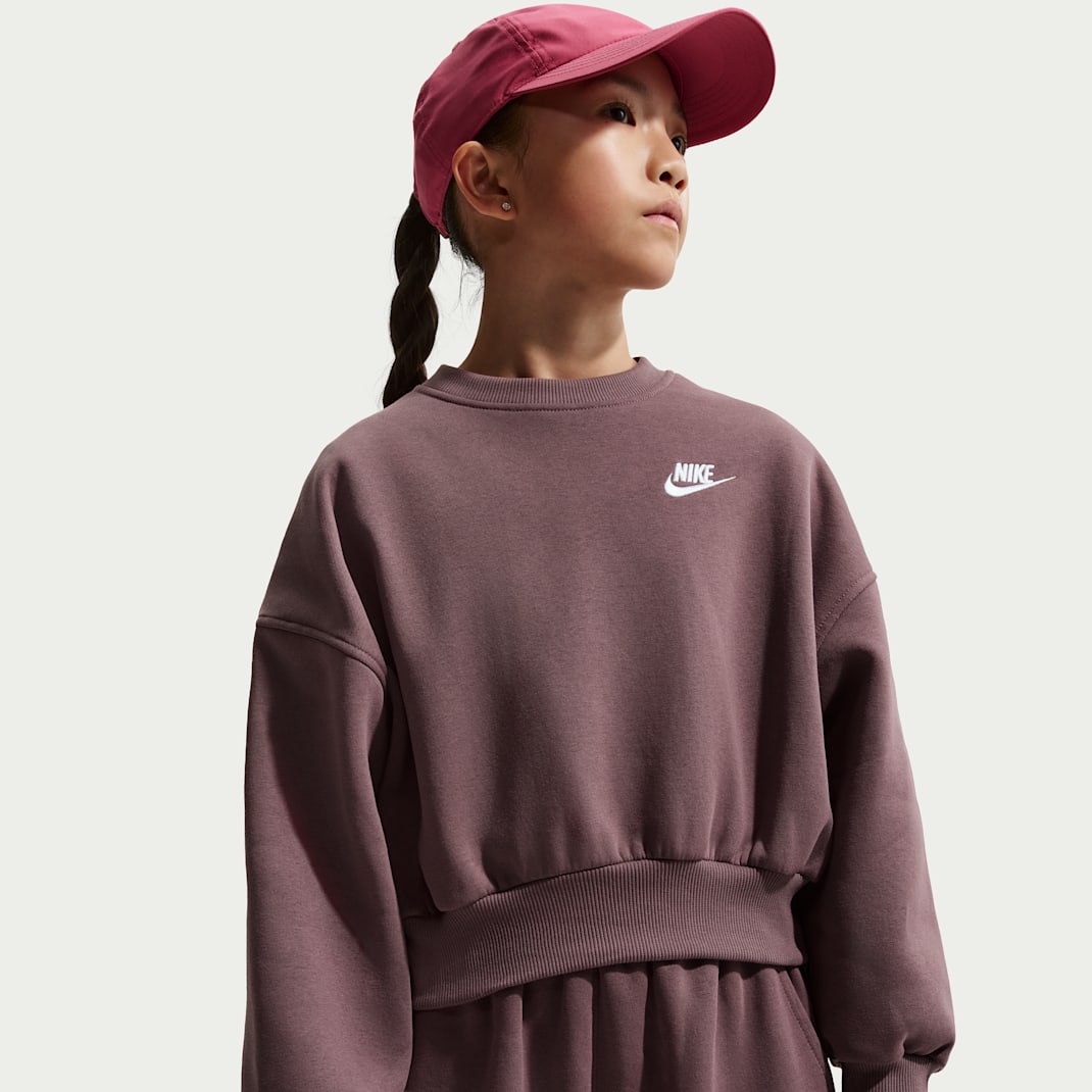 Nike Sportswear Club Fleece Sudadera de cuello redondo y ajuste amplio - Niña - Tattoo/Tattoo/Blanco