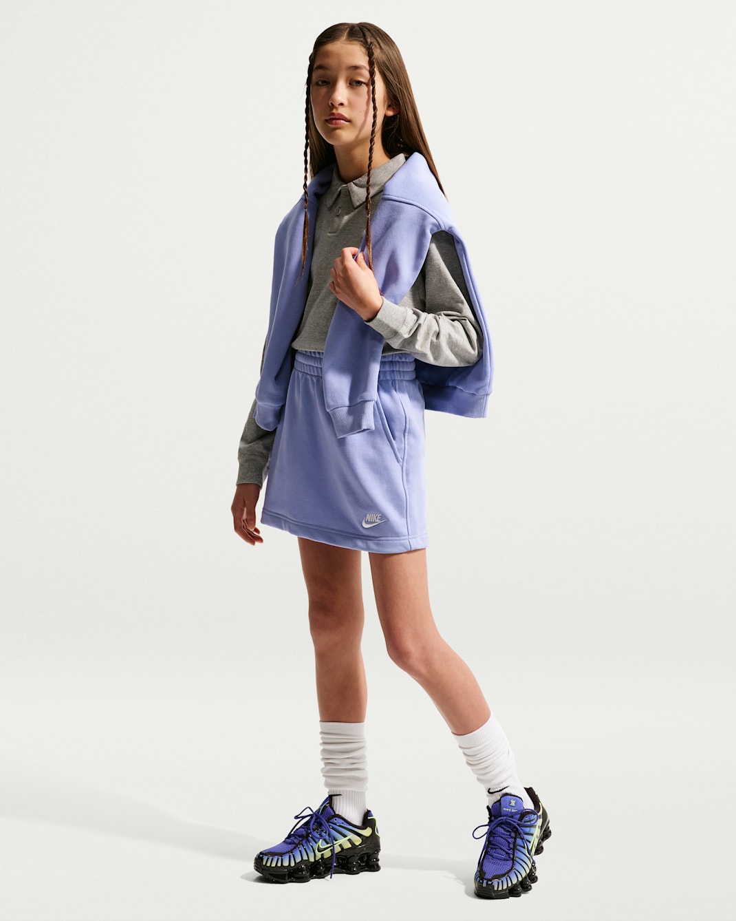 Nike Sportswear Club Big Kids' (Girls') French Terry Skirt - Light Thistle/Light Thistle/White