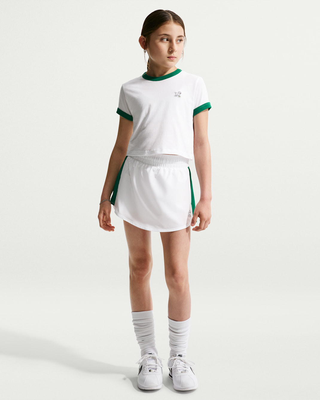Nike One Big Kids' Dri-FIT High-Waisted Skort - White/Malachite