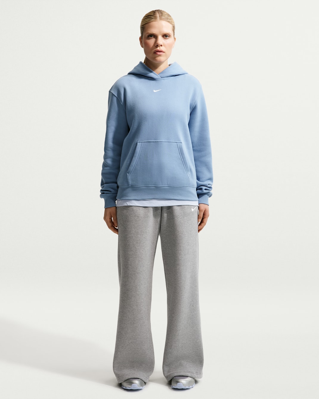 Nike Studio Fleece Medium Weight Women's Mid-Rise Wide-Leg Trousers - Dark Grey Heather/Sail