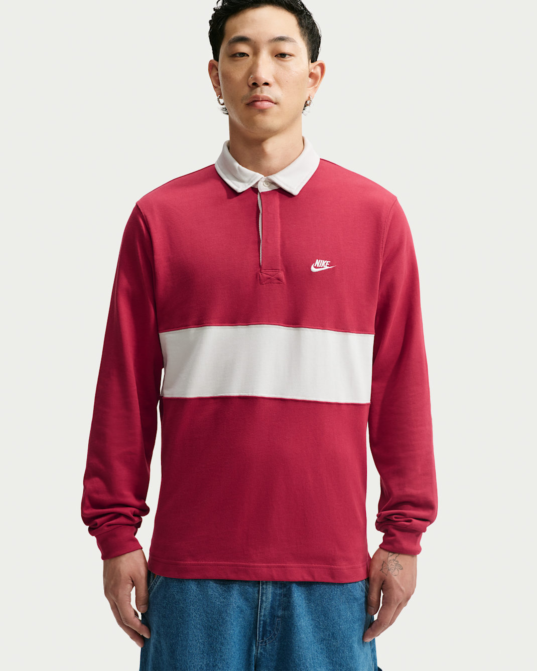 Nike Sportswear Club Men's Long-Sleeve Rugby Top - Tough Red/Phantom/Phantom/Phantom