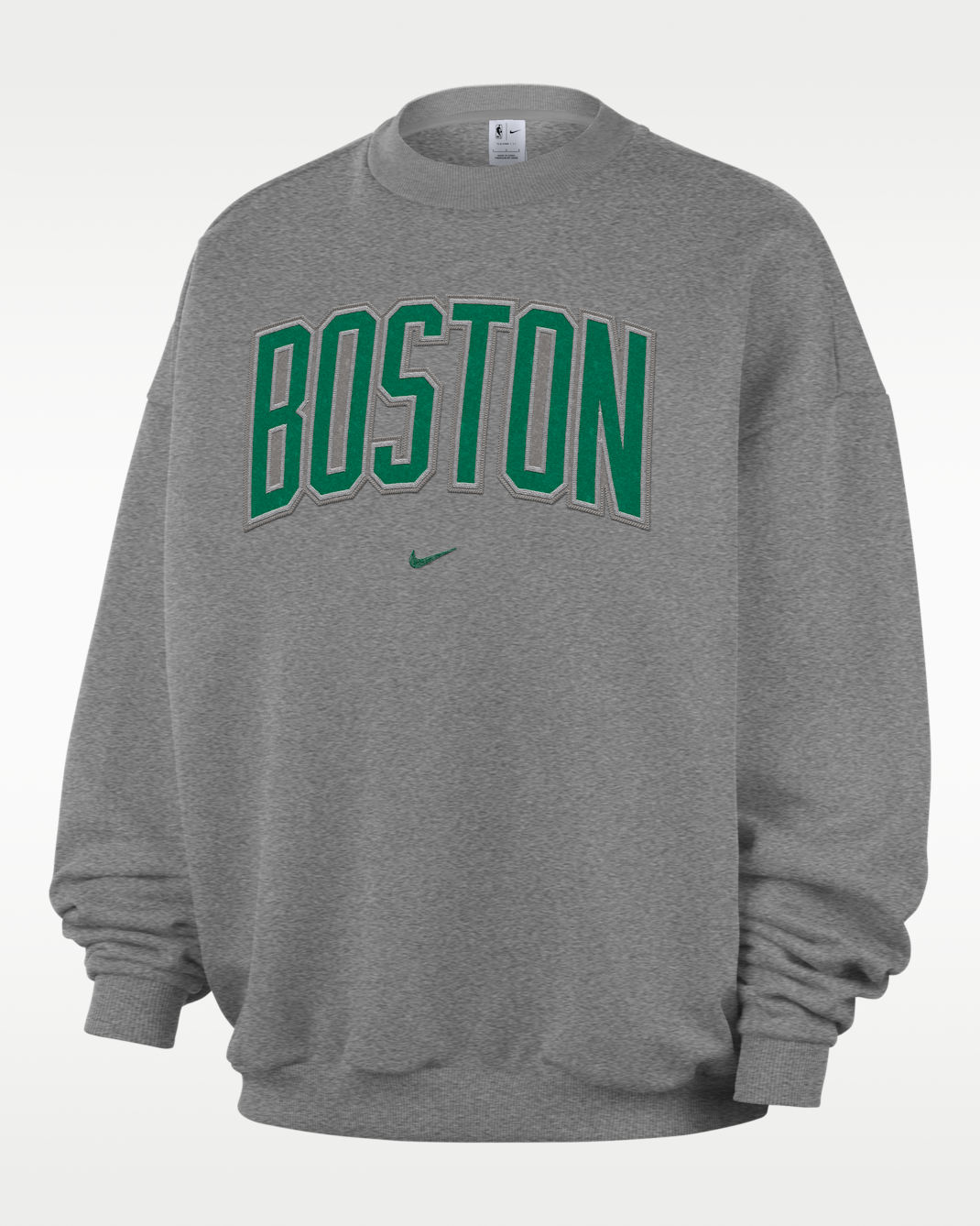 Sudadera de cuello redondo de tejido Fleece para hombre Boston Celtics Standard Issue - Gris oscuro jaspeado/Marfil pálido