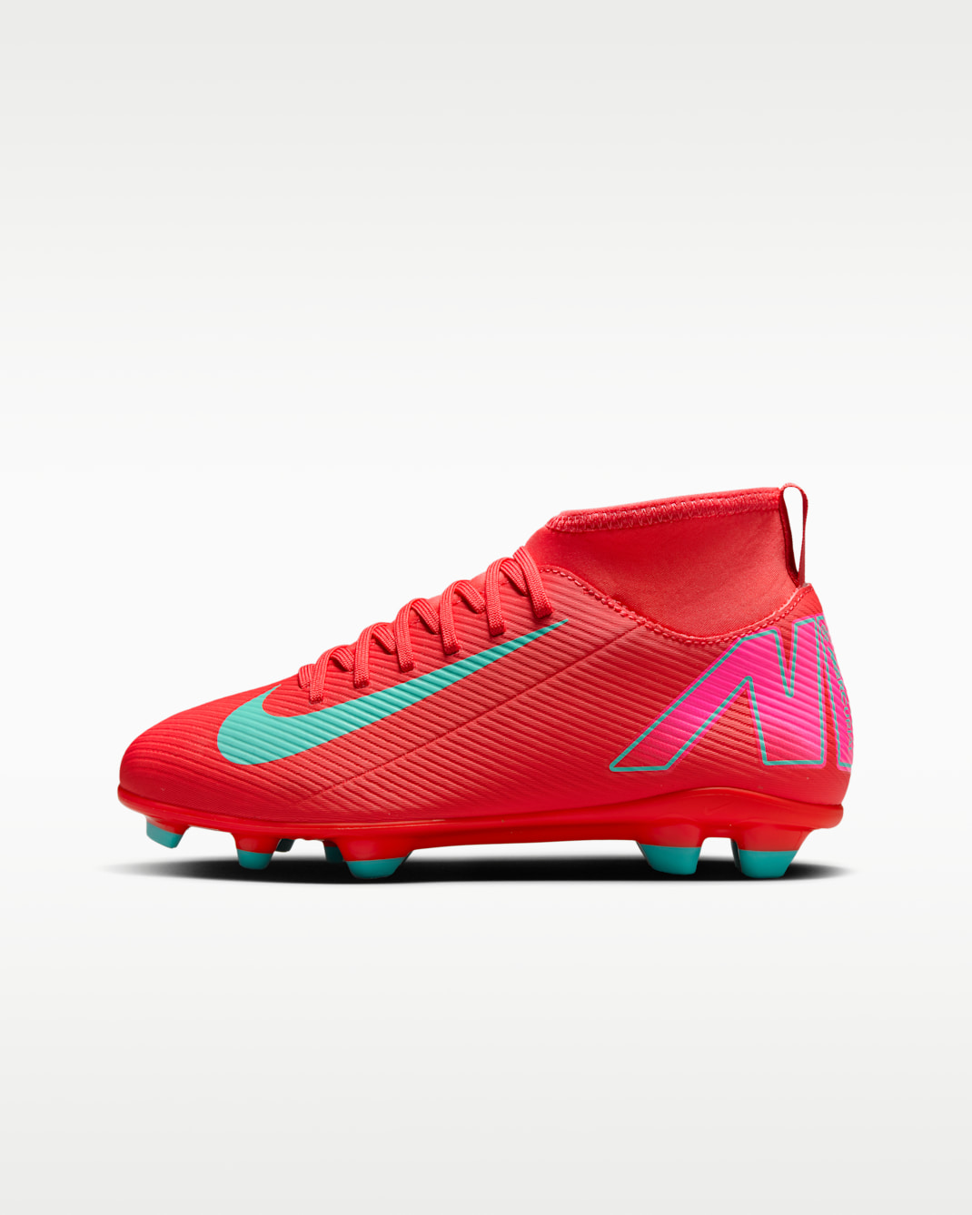 รองเท้าสตั๊ดฟุตบอลหุ้มข้อสูงเด็กเล็ก/เด็กโตสำหรับหลายพื้นผิว Nike Jr. Mercurial Superfly 10 Club - Ember Glow/Aurora Green
