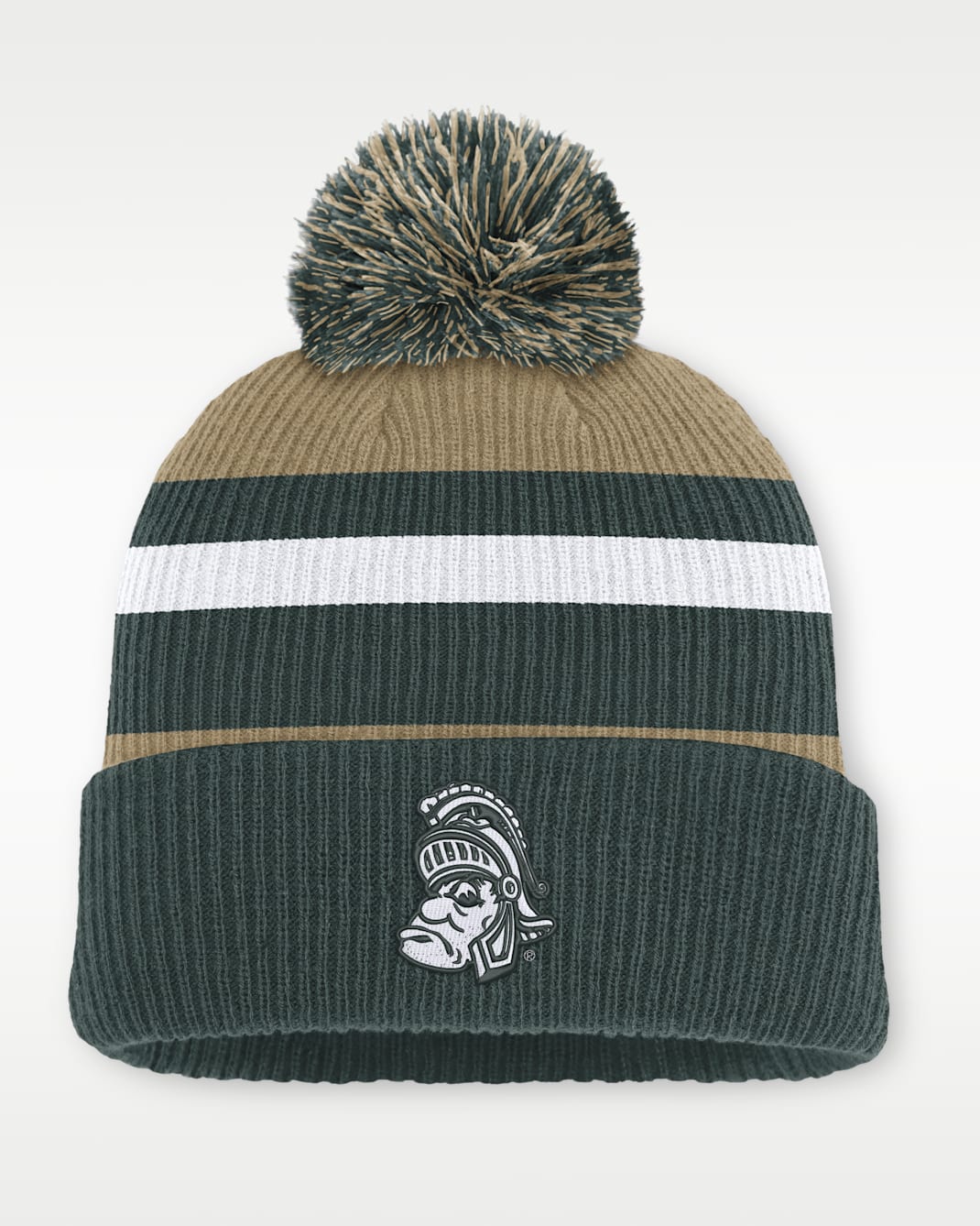 Michigan State Legacy Striped Men's Nike College Cuffed Pom Beanie - Classic Beige/Forest Green