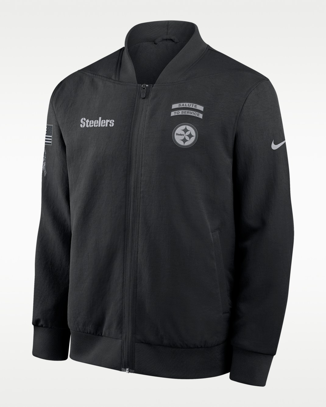 Pittsburgh Steelers Salute to Service Sideline Men's Nike NFL Full-Zip Bomber Jacket - Black