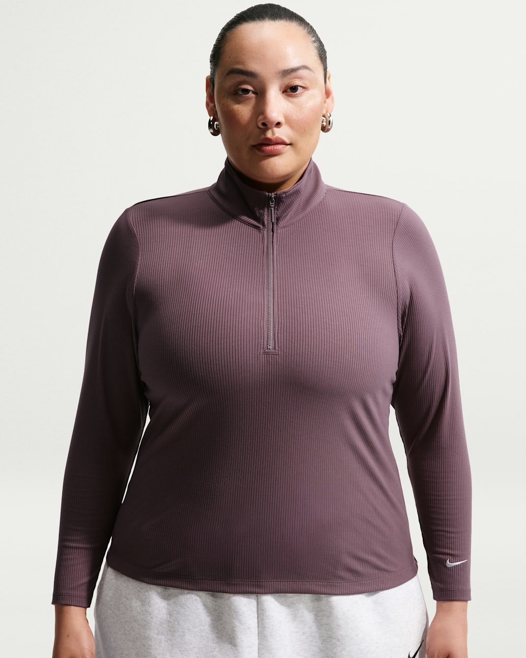 Nike Sportswear Chill Knit Women's Tight Quarter-Zip Long-Sleeve Ribbed Top (Plus Size) - Tattoo/Sail