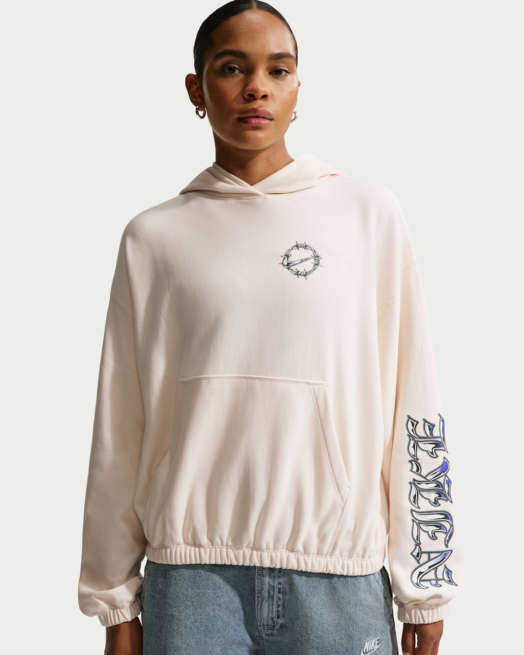 Nike Sportswear Women's Oversized French Terry Graphic Pullover Hoodie - Chalk/Heather/Light Medium Blue