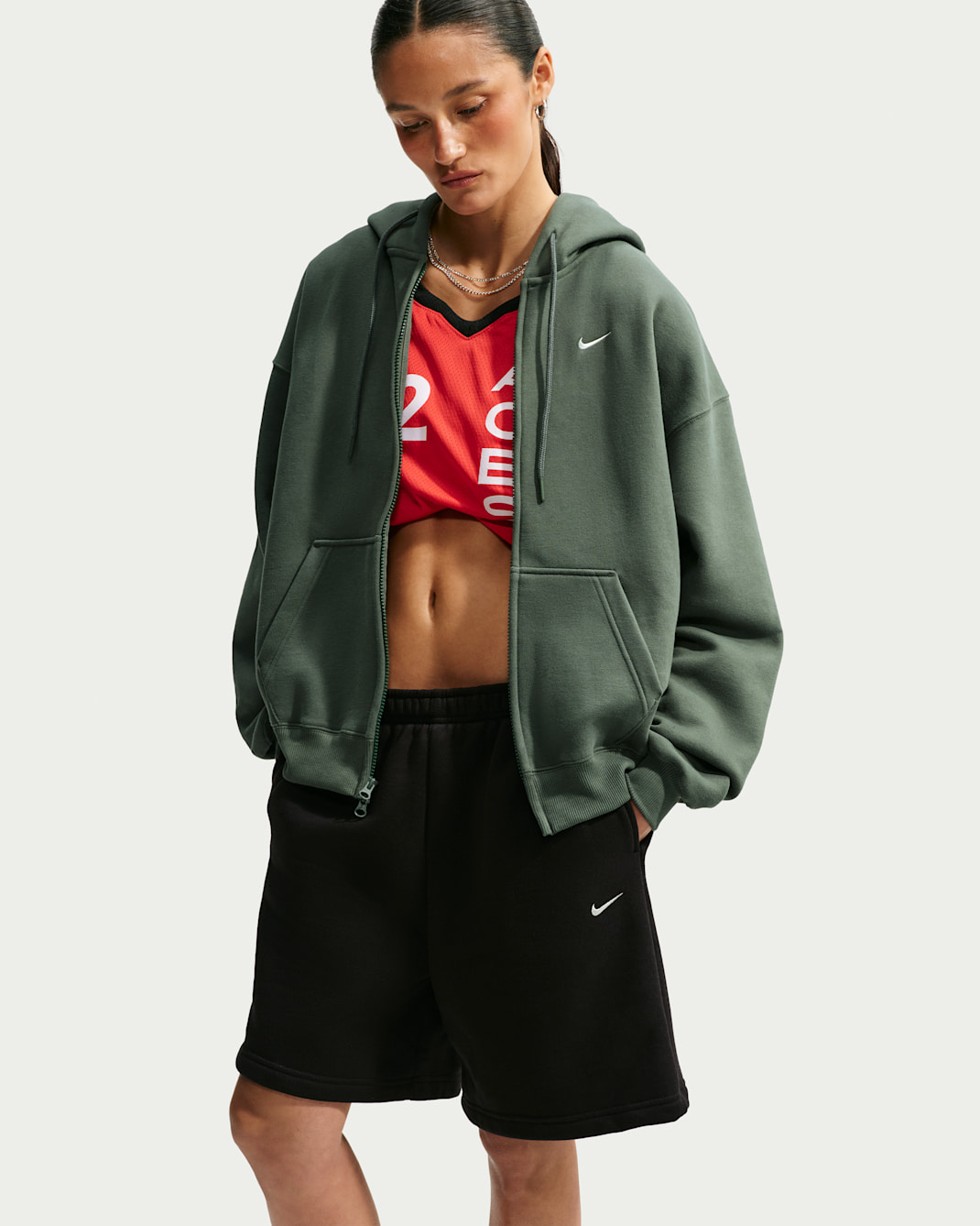 Nike Studio Fleece Medium Weight Women's Oversized Full-Zip Hoodie - Camo Green/Sail