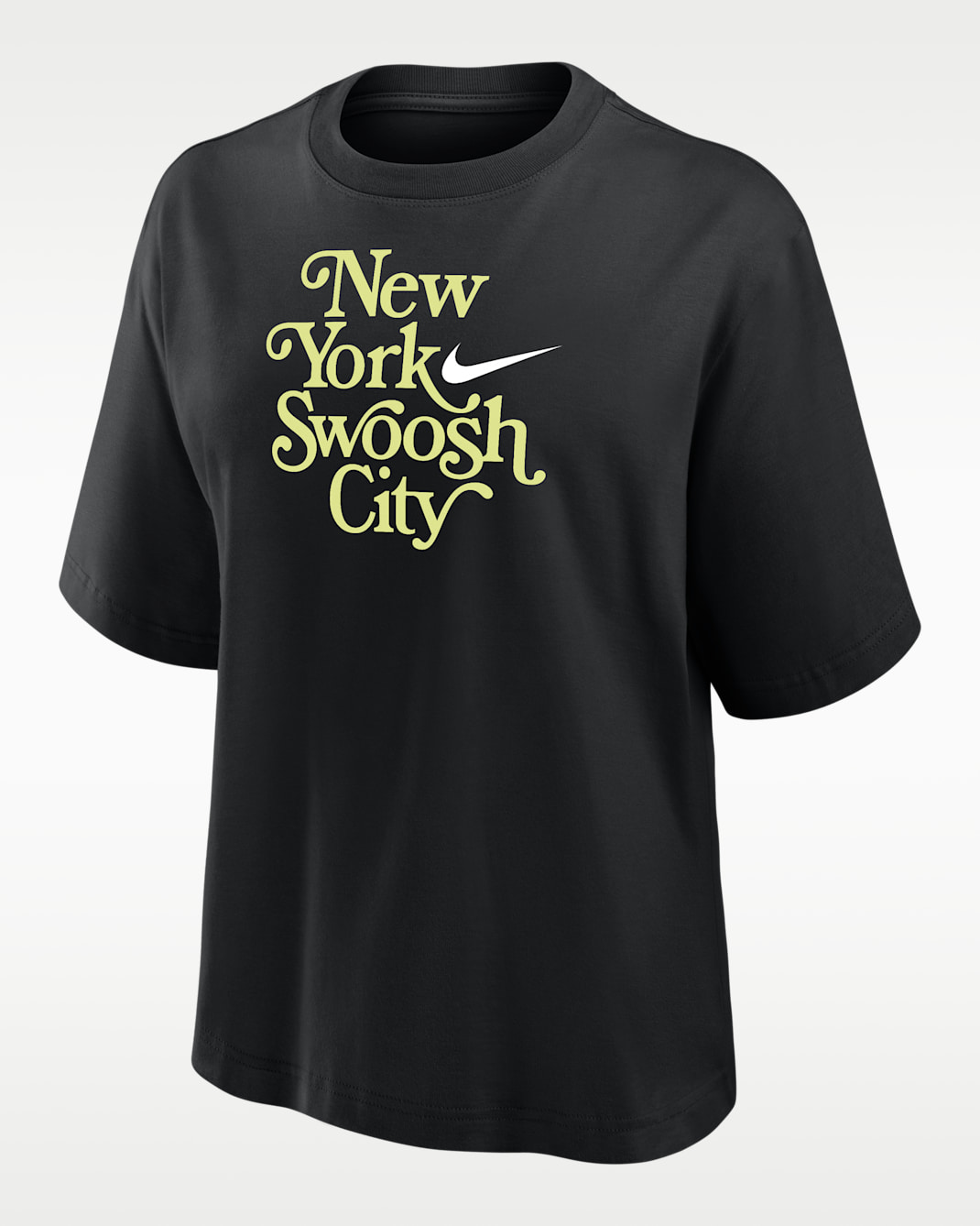 Playera de corte cuadrado de manga corta para mujer Nike Swoosh Cities New York - Negro