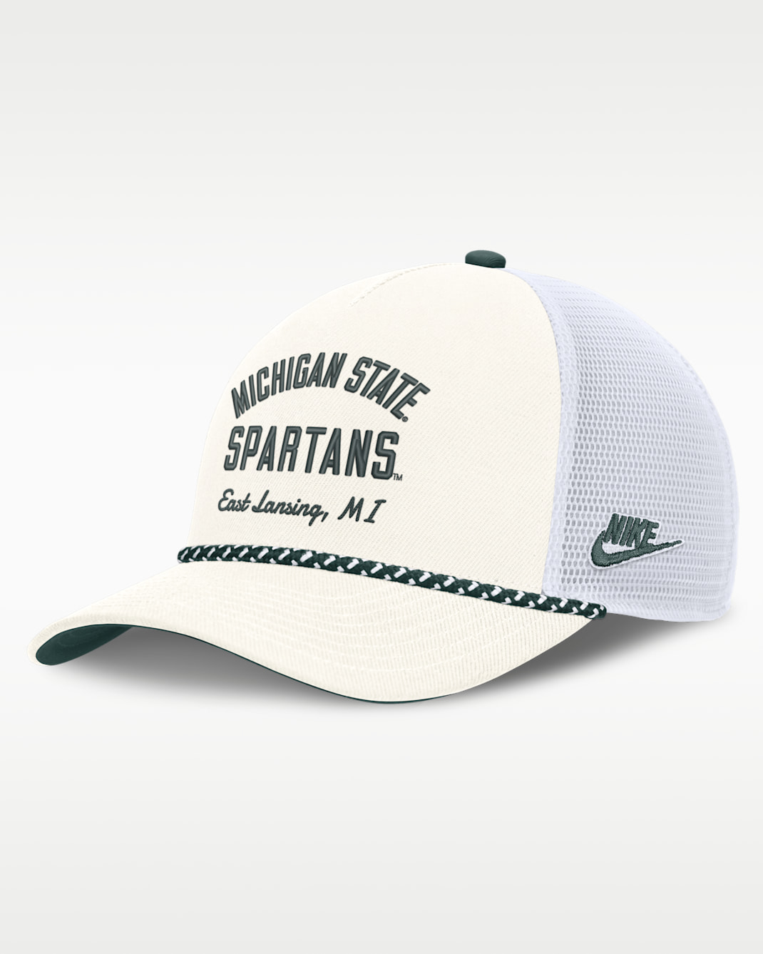 Michigan State Denim Men's Nike College Trucker Adjustable Hat - White