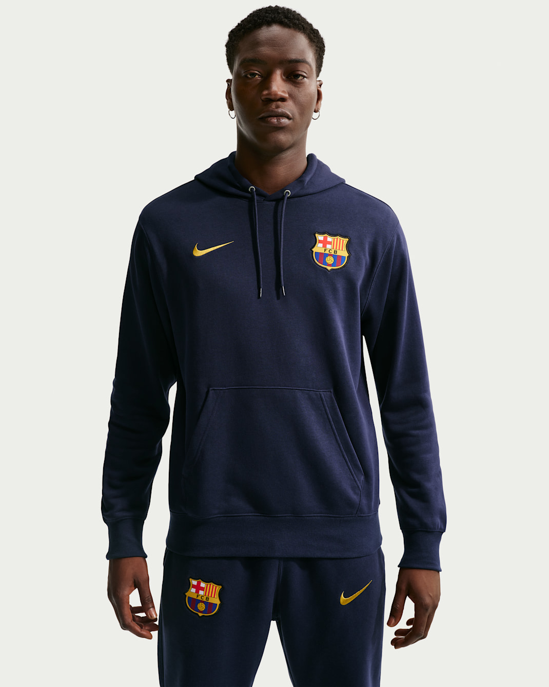 FC Barcelona Club Men's Nike Soccer French Terry Pullover Hoodie - Blackened Blue/Mineral Yellow