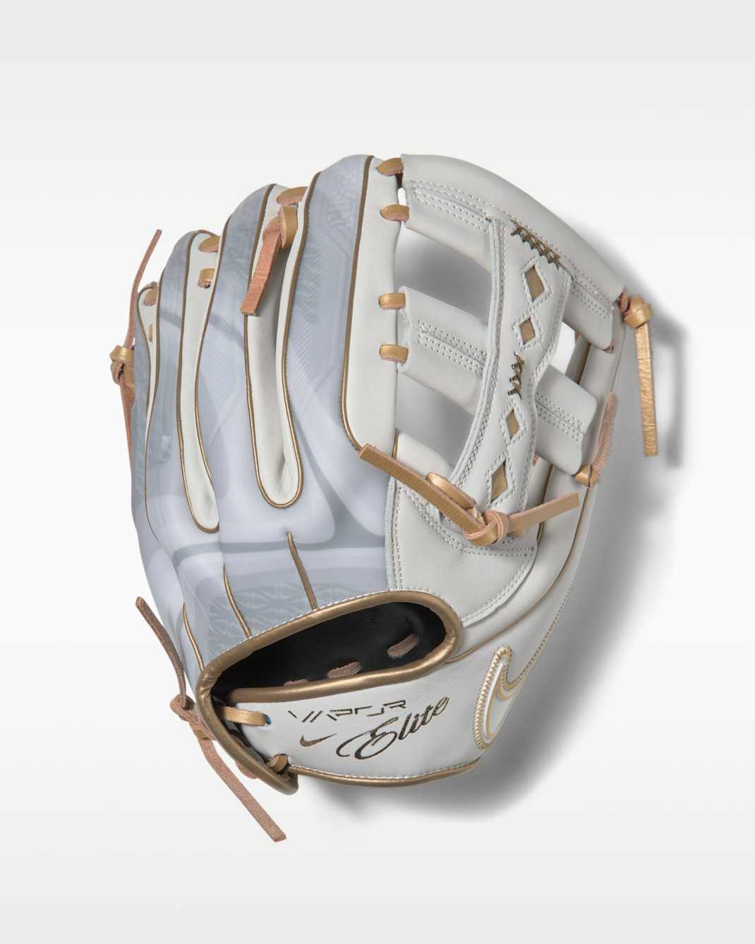 Guante de cuadro para softbol Fastpitch para mujer (lanzamiento con la mano derecha) Nike Vapor Elite - Blanco/Oro metalizado/Blanco