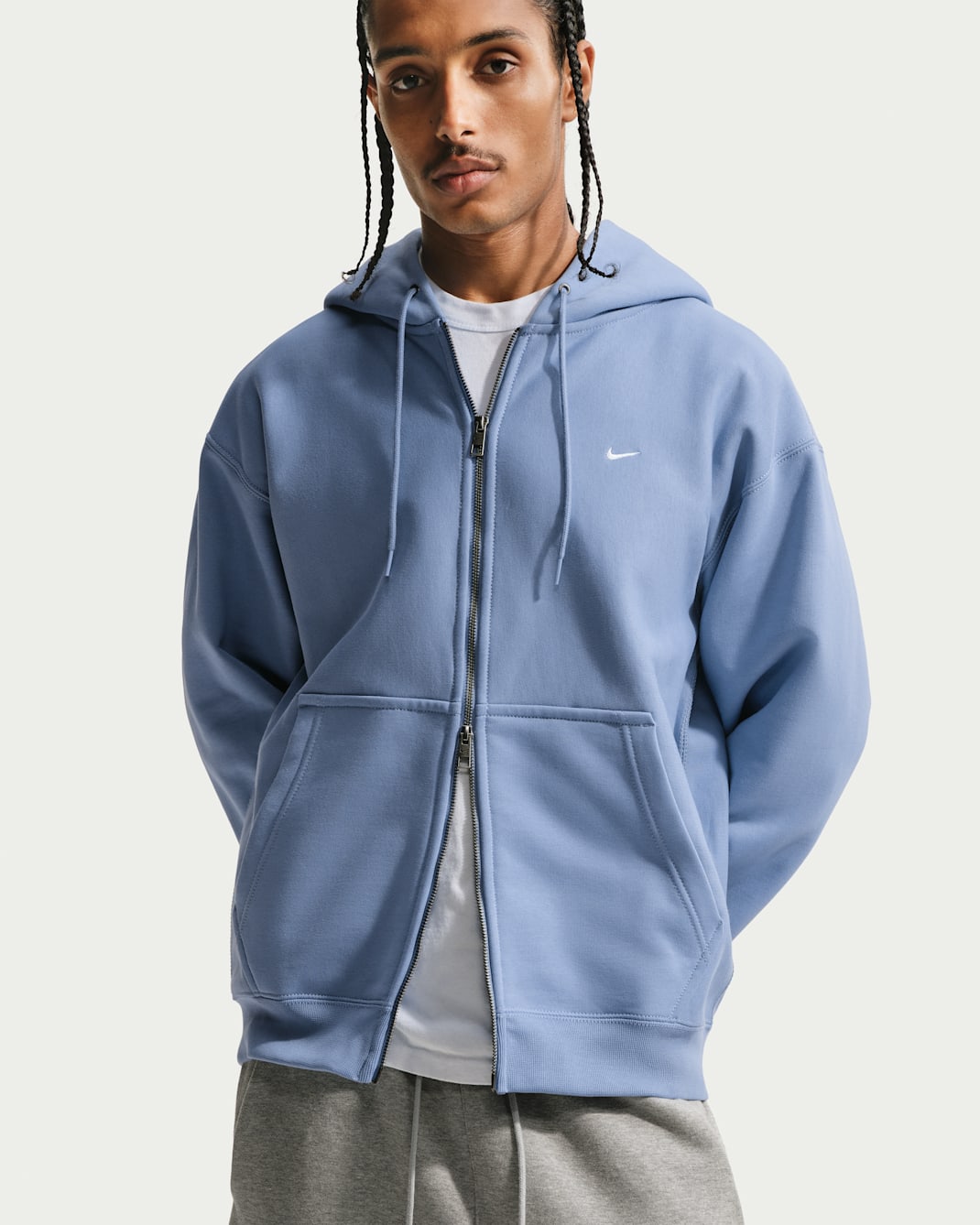 Nike Solo Swoosh Men's Full-Zip Fleece Hoodie - Work Blue/White