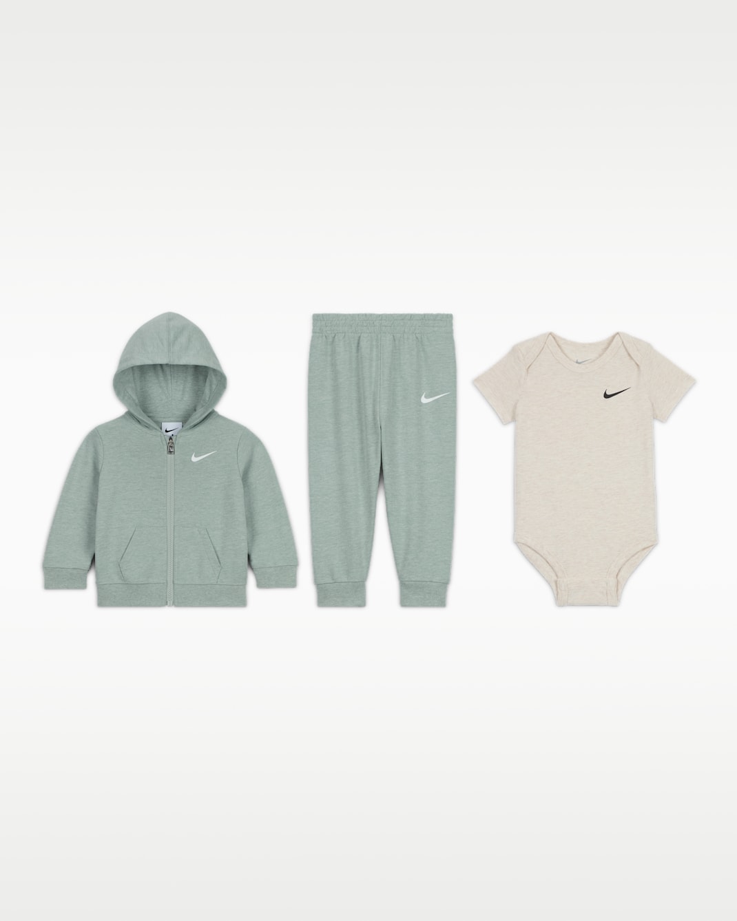 Conjunto de 3 piezas Nike con body y pants para bebé (de 0 a 6 meses) - Verde mica/Verde mica
