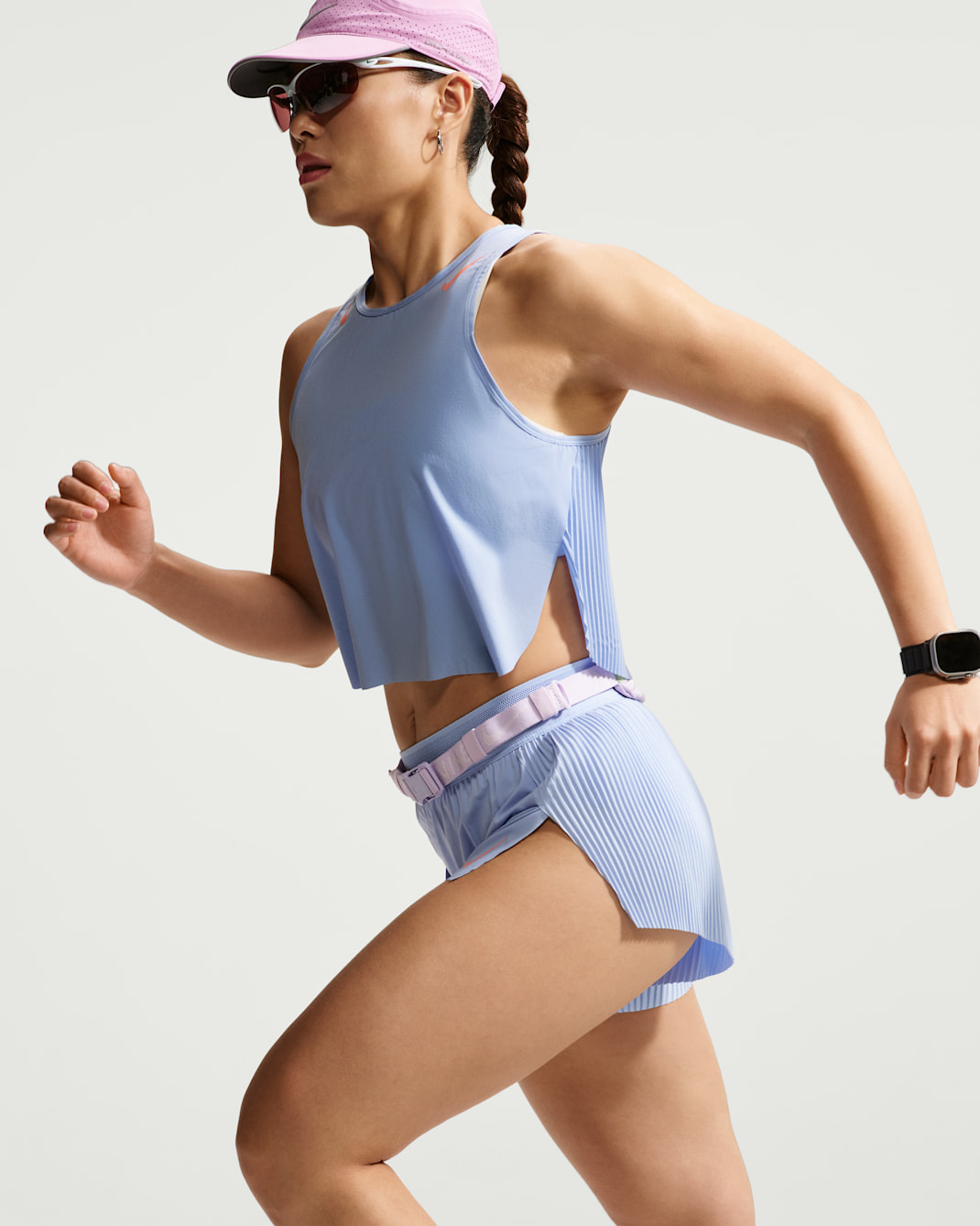 Nike AeroSwift Women's Dri-FIT ADV Cropped Running Tank Top - Aluminium/Atomic Pink