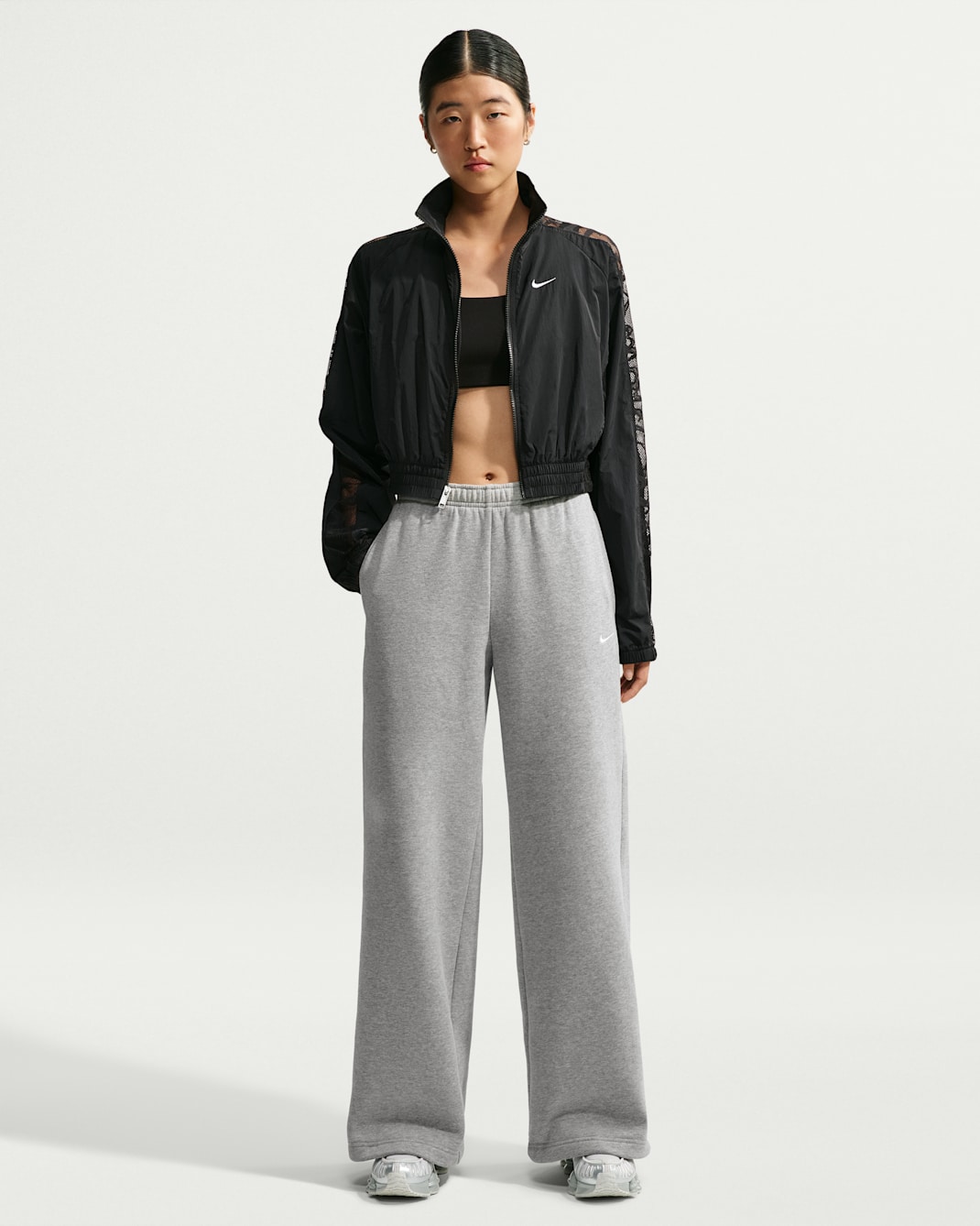Nike Studio Fleece Medium Weight Women's Mid-Rise Wide-Leg Trousers - Dark Grey Heather/Sail