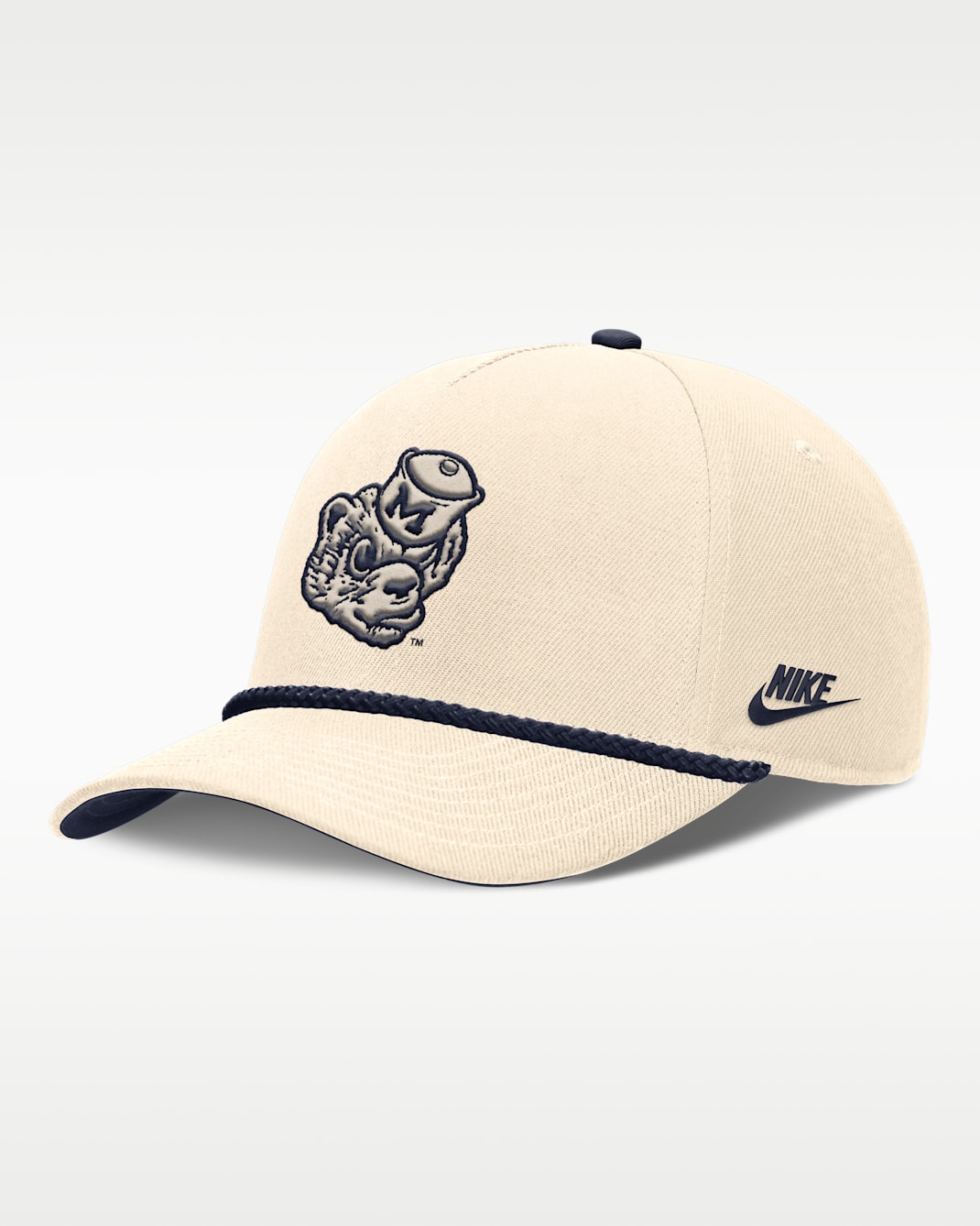 Michigan Legacy Vintage Rope Rise Men's Nike College Adjustable Hat - Natural/Navy/Navy