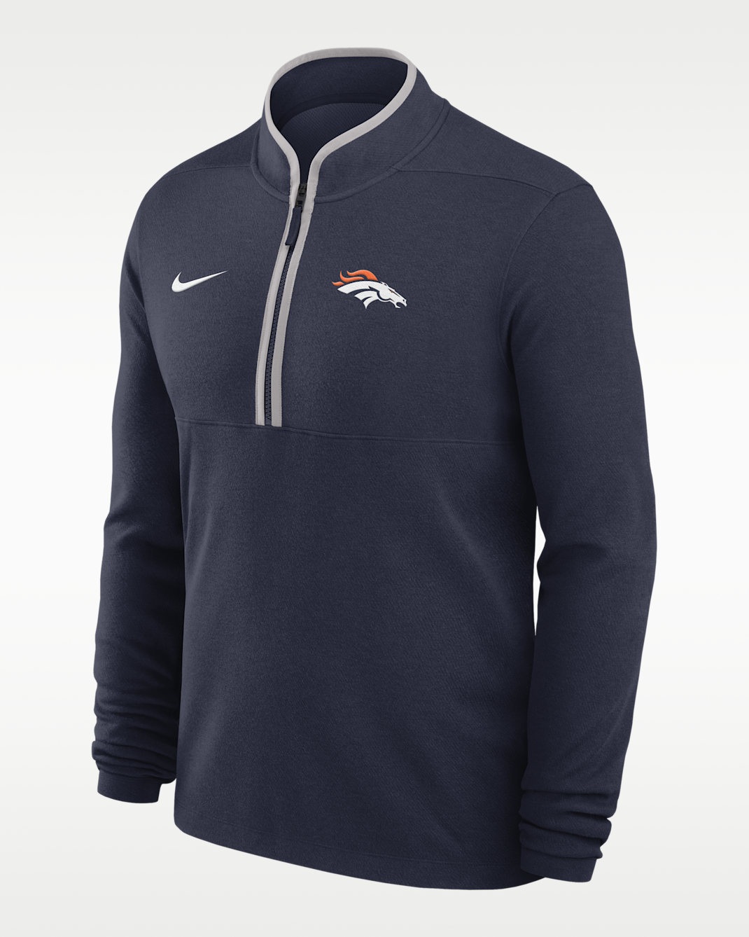 Playera de manga larga Nike Dri-FIT de la NFL de medio cierre para hombre Denver Broncos Logo Victory - Azul marino