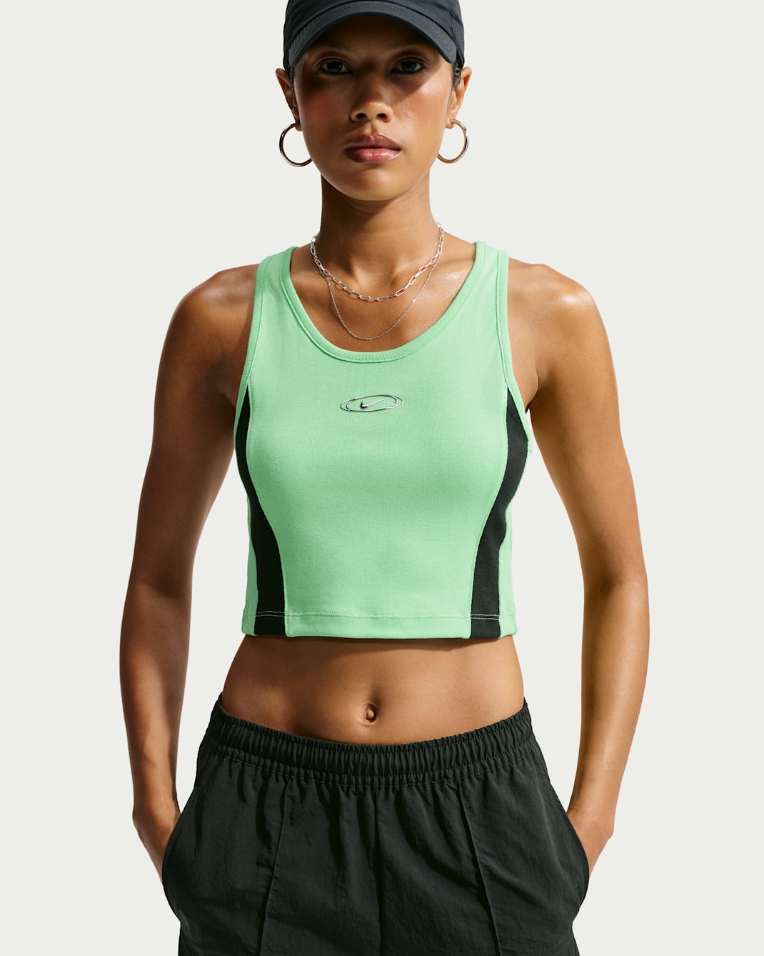 Nike Sportswear Women's Tight Cropped Tank Top - Illusion Green/Black/Metallic Silver