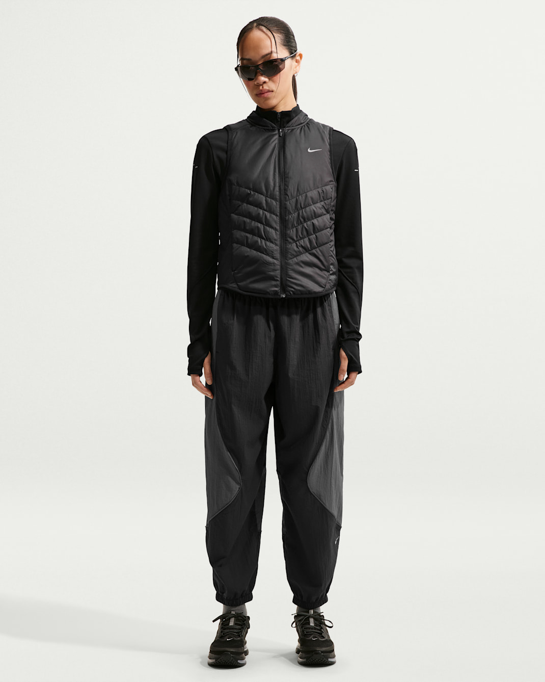 나이키 스위프트 여성 리펠 UV 프로텍션 미드라이즈 러닝 팬츠 - 블랙/아이언 그레이/아이언 그레이