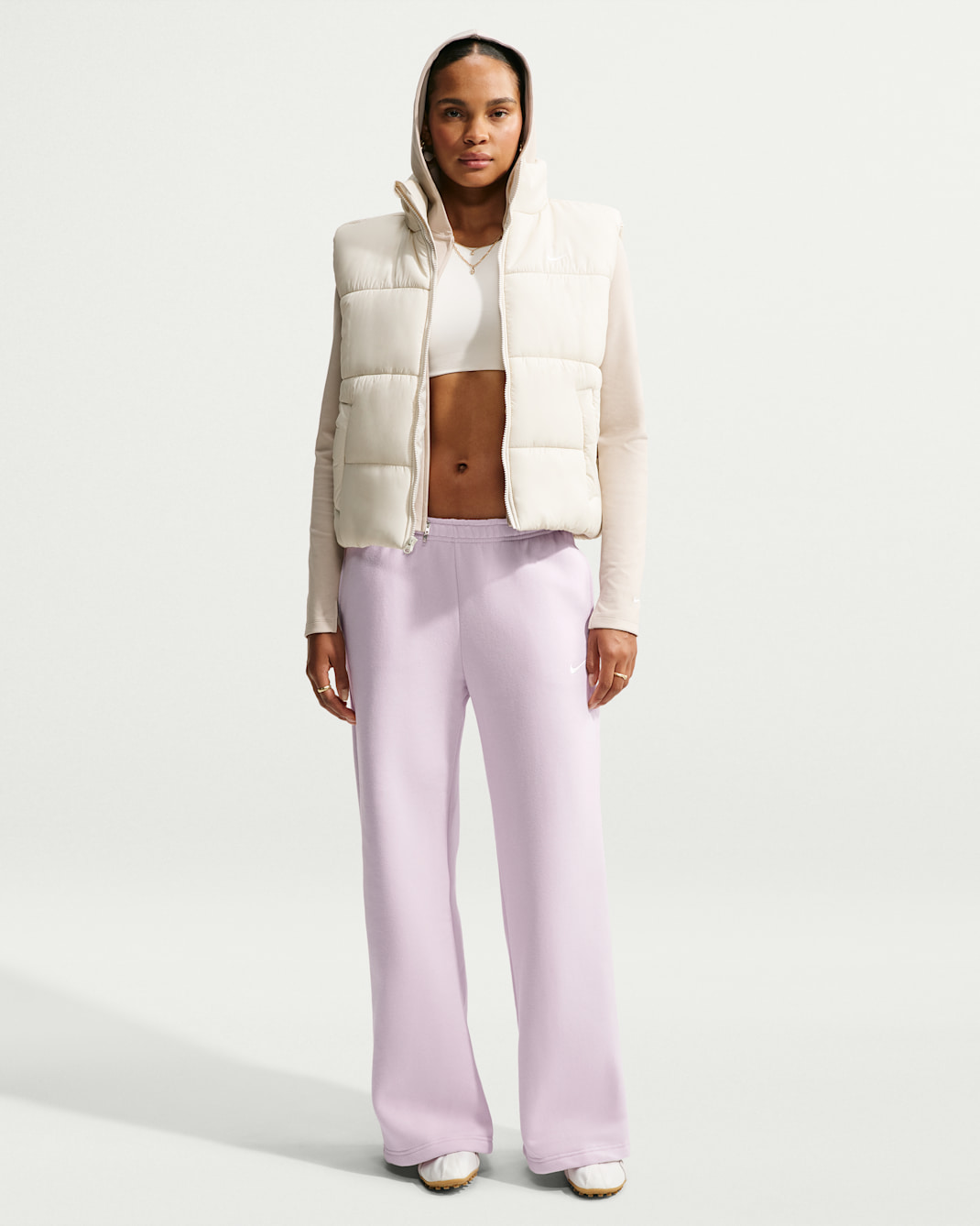 Nike Studio Fleece Medium Weight Women's Mid-Rise Wide-Leg Trousers - Bleached Lilac/Sail