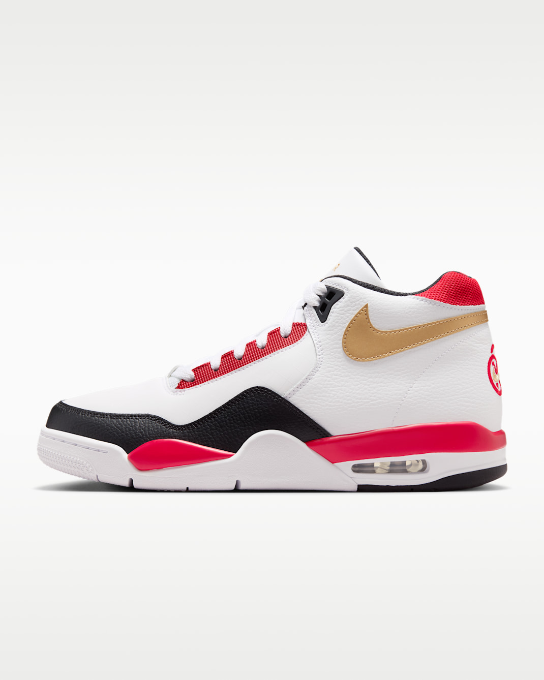 Tenis para hombre Nike Flight Legacy - Blanco/Oro con elementos metalizados/Negro/Rojo universitario