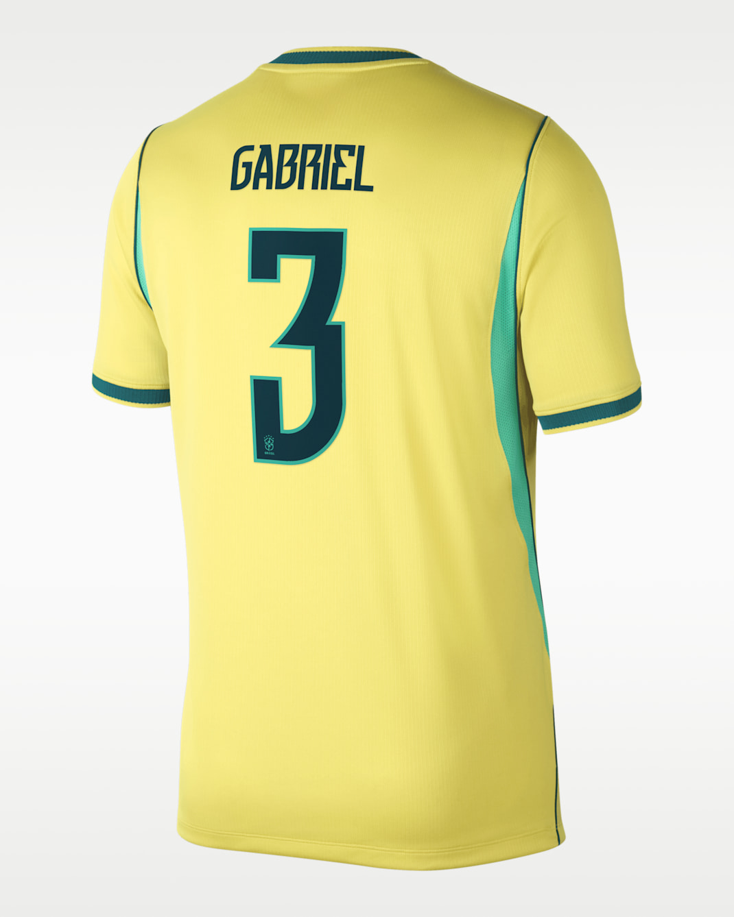 Jersey futbol Nike Dri-FIT de la selección de Brasil local 2026 Stadium Gabriel Magalhães para hombre - Canario/Menta claro/Azul verdoso geoda