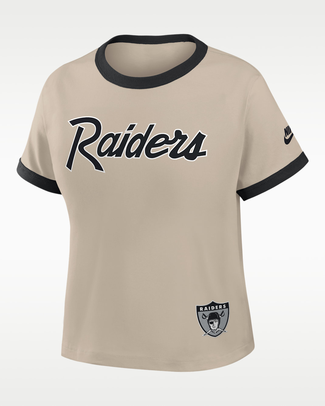 Playera Nike de la NFL cropped para mujer Las Vegas Raiders Rewind Ringer Mod - Crema/Negro