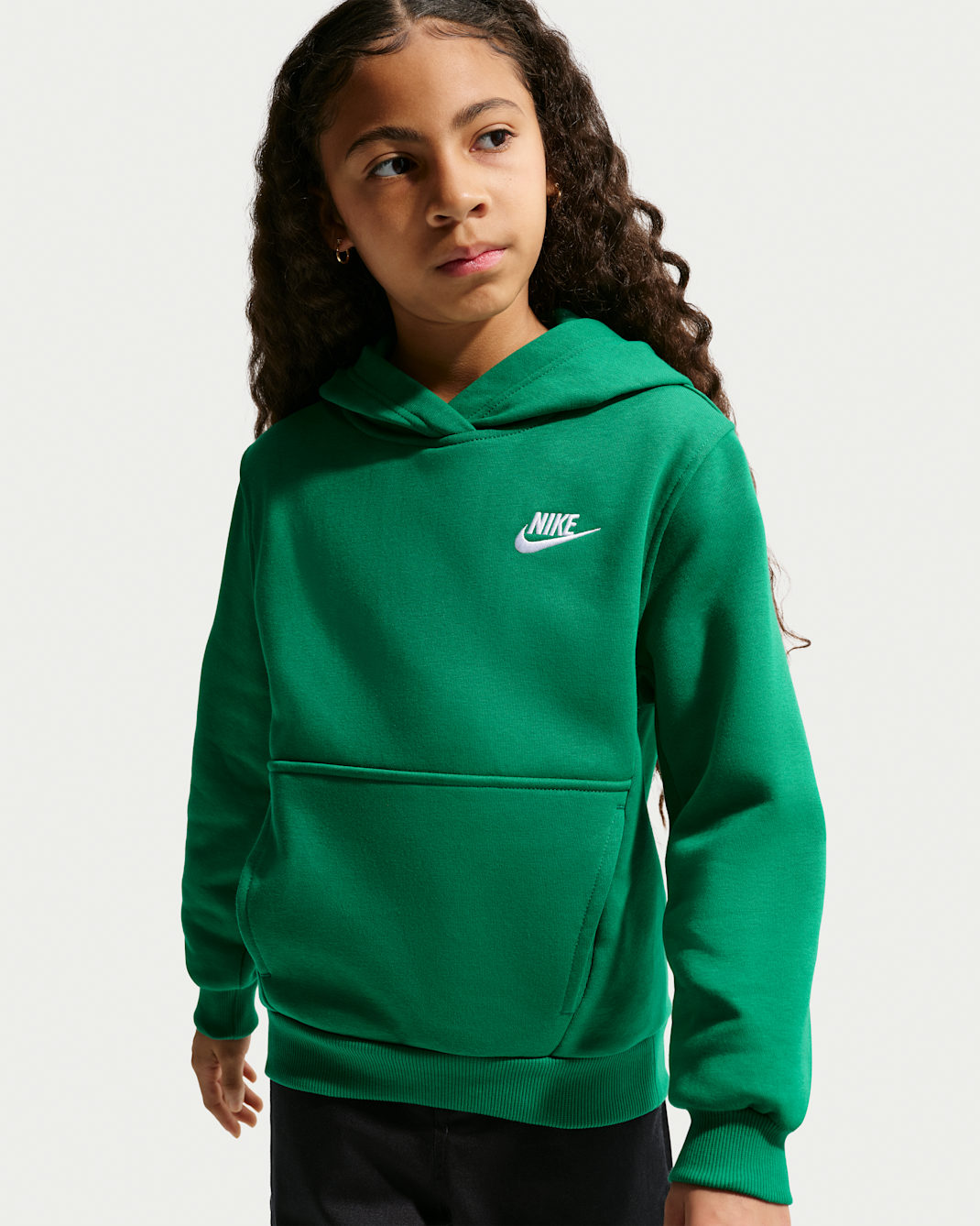 Sudadera con gorro sin cierre para niños talla grande Nike Sportswear Club Fleece - Malaquita/Blanco