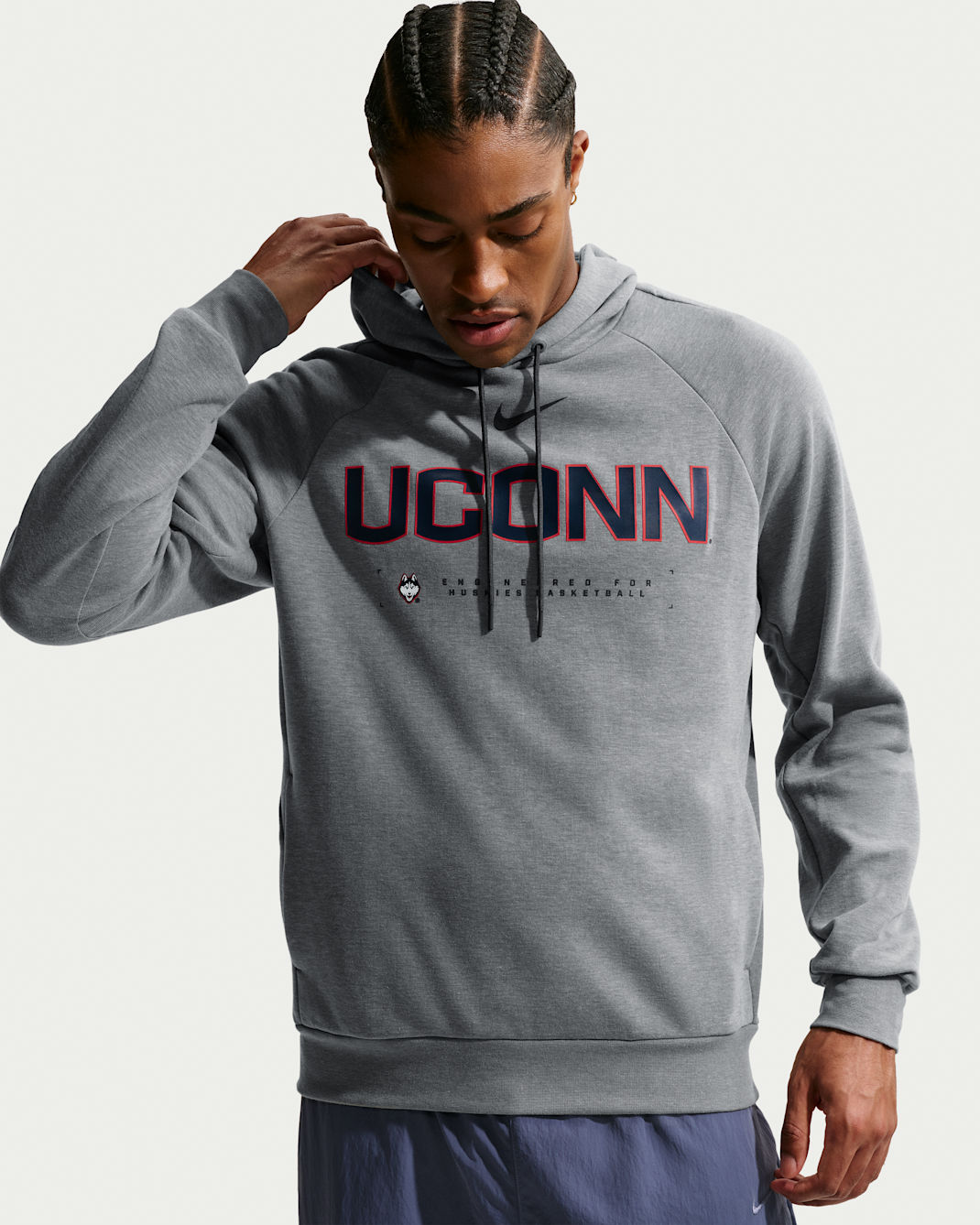 Connecticut Huskies Nike NCAA Men's Basketball Coaches' Pullover Hoodie - Dark Grey Heather/College Navy
