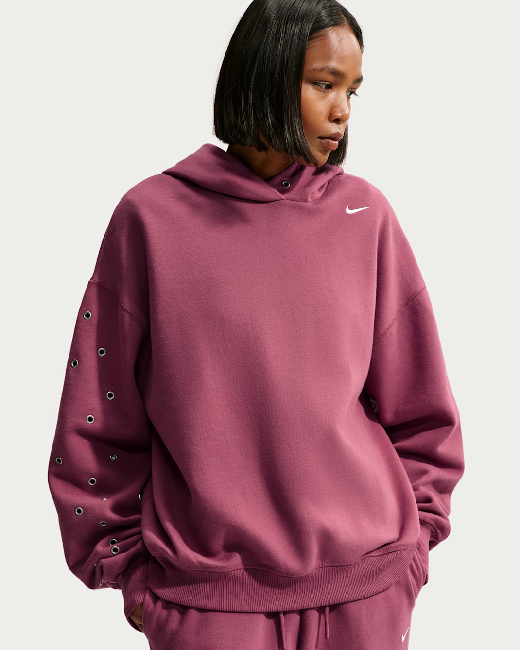 Nike Studio Fleece Medium Weight Women's Oversized Pullover Hoodie - Pink Smoke/Sail