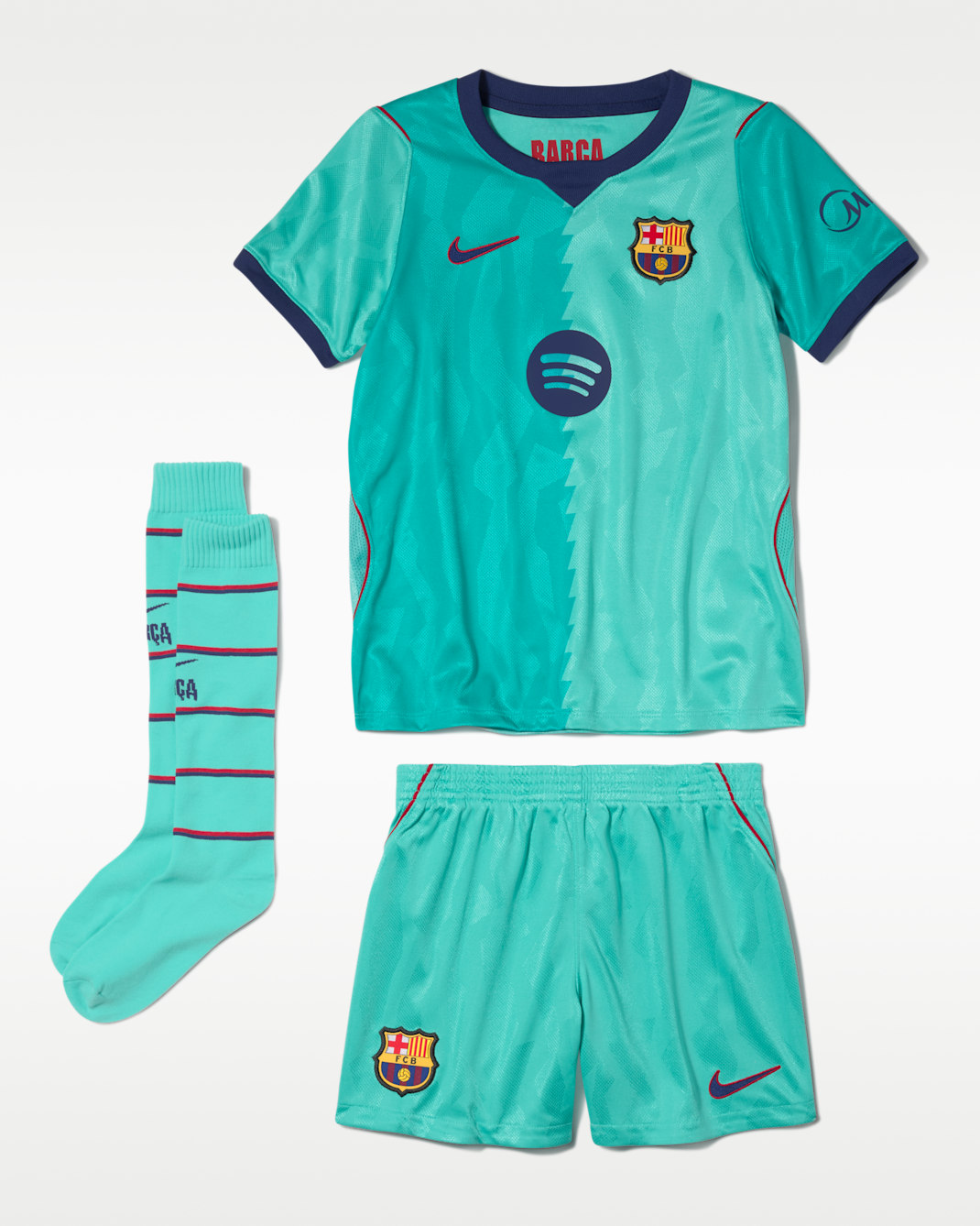 Ensemble 3 pièces Replica Nike Football FC Barcelona 2026/27 Stadium Third pour enfant - Green Frost/Green Frost/Gym Red/Loyal Blue