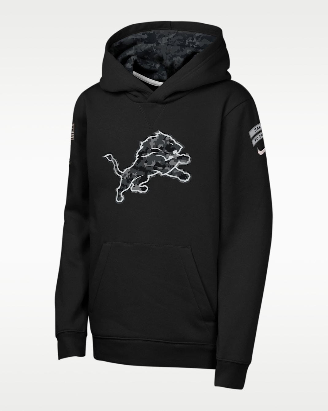 Sudadera con gorro sin cierre Nike de la NFL para niños talla grande Detroit Lions Salute to Service Sideline Club - Negro