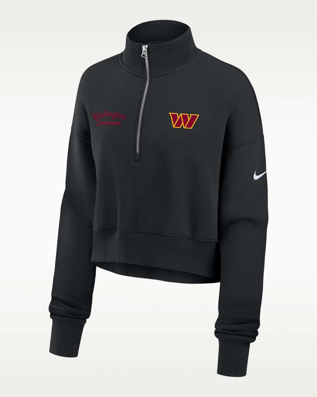 Sudadera de cuello redondo Nike de la NFL cropped con cierre de 1/4 para mujer Washington Commanders Phoenix - Negro