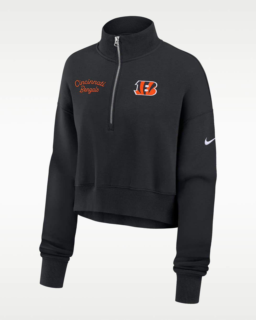 Sudadera de cuello redondo Nike de la NFL cropped con cierre de 1/4 para mujer Cincinnati Bengals Phoenix - Negro