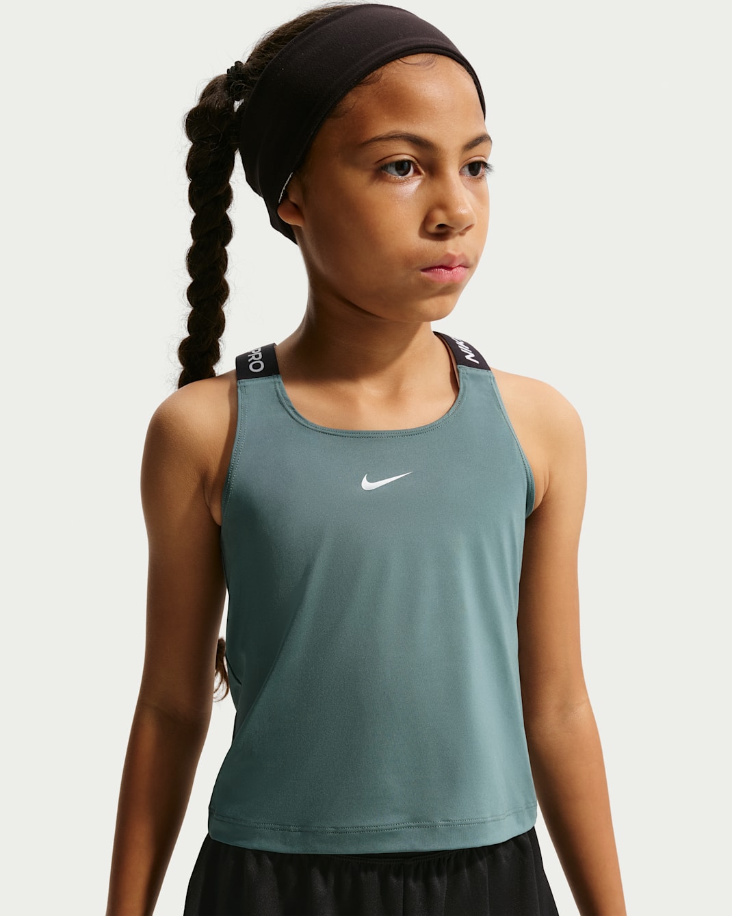 Camiseta de tirantes Dri-FIT para niñas talla grande Nike Pro - Pizarra mineral/Negro/Blanco
