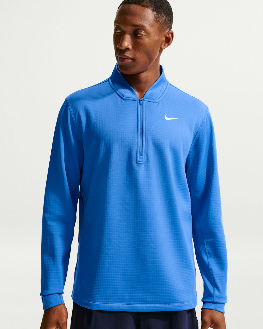 Nike Velocity Therma-FIT golfoverdel med glidelås halvveis til herre - Pacific Blue/Hvit