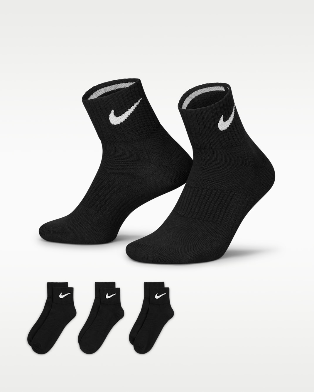 Nike Performance Lightweight Training Ankle Socks (3 Pairs) - Black/White