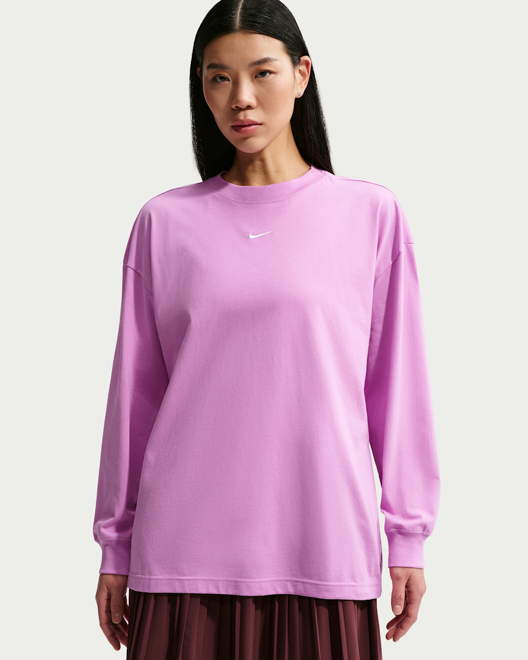 Nike Sportswear Women's Oversized Long-Sleeve T-Shirt - Light Magenta