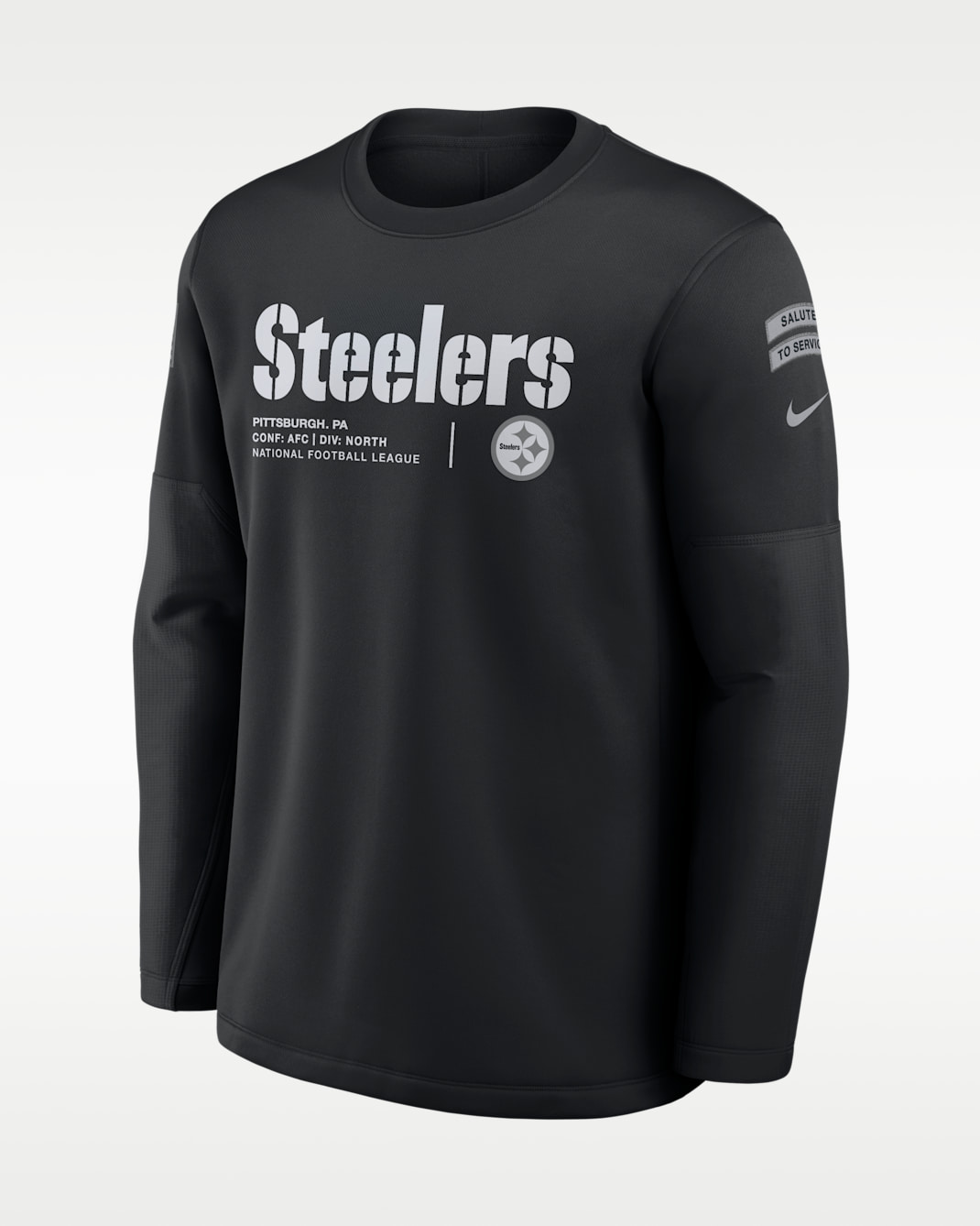 Sudadera de cuello redondo sin cierre Nike de la NFL para hombre Pittsburgh Steelers Salute to Service Sideline Coaches - Negro