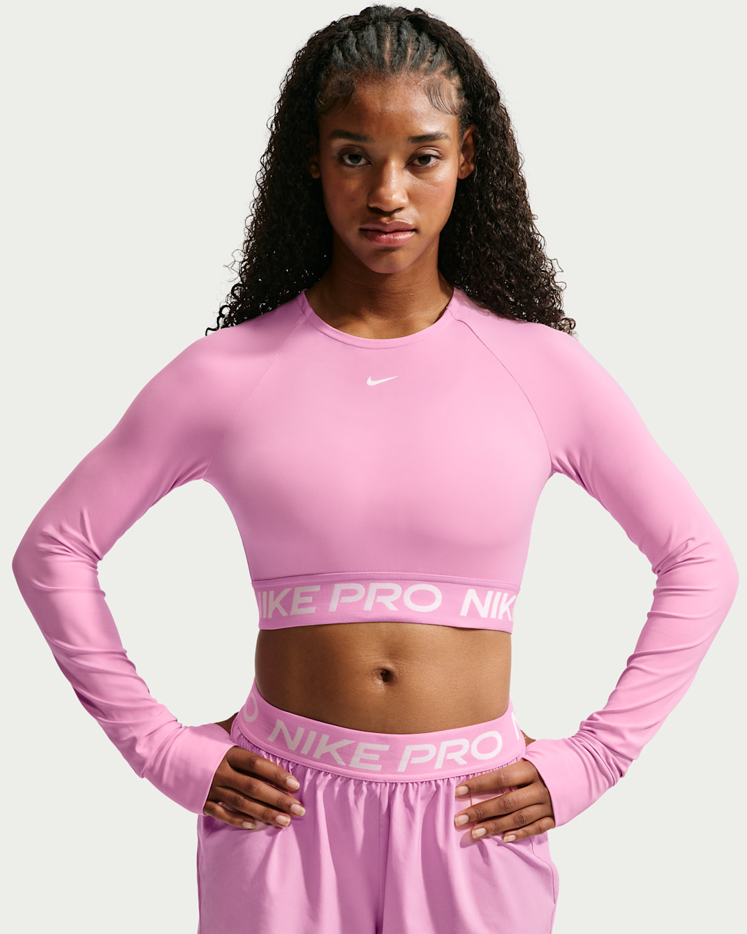 Playera de manga larga Dri-FIT cropped para mujer Nike Pro - Rosa amanecer/Blanco