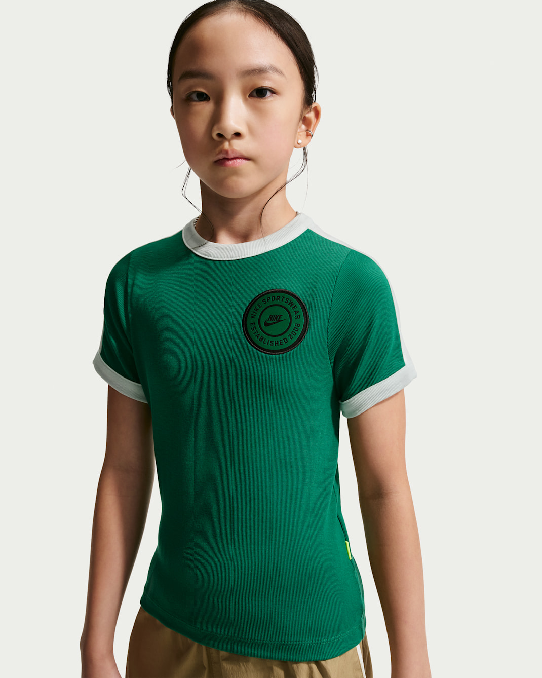 Nike Sportswear Big Kids' (Girls') Short-Sleeve Rib Top - Malachite/Barely Green/Malachite/Black