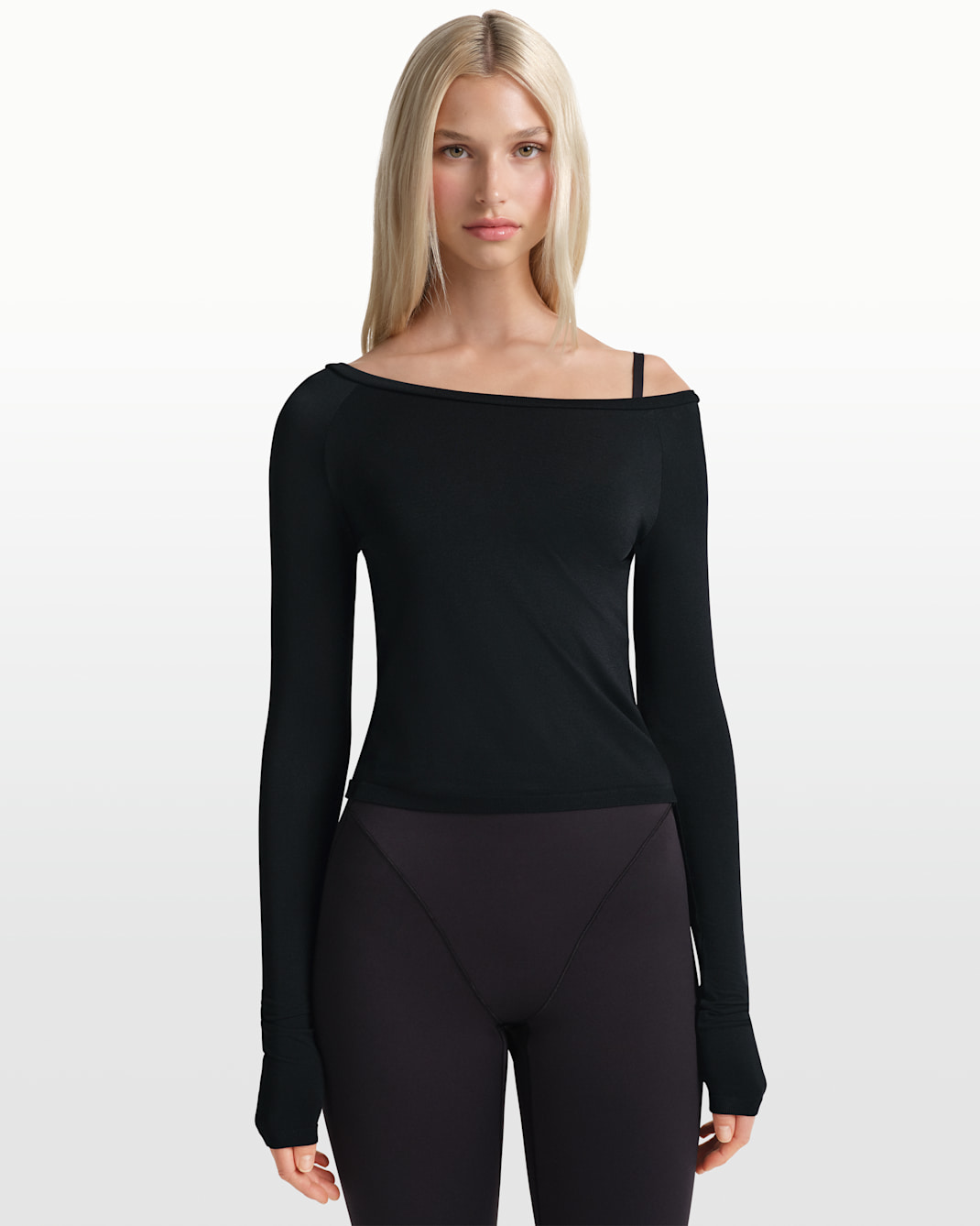 NikeSKIMS Stretch Knit Women's Off-Shoulder Long-Sleeve Top - NSKM OBSIDIAN