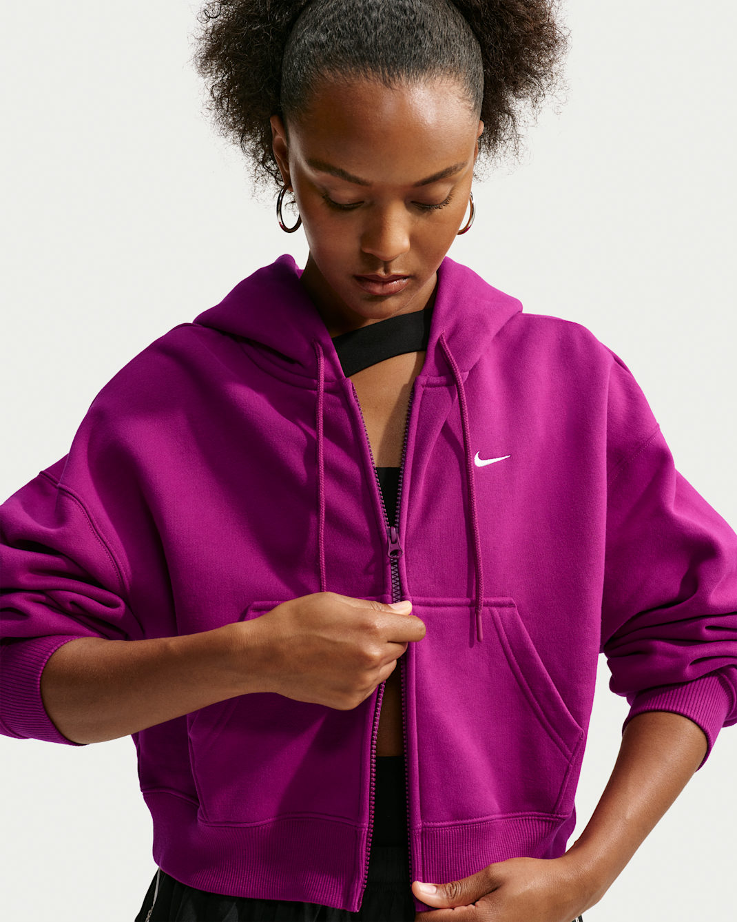 Nike Studio Fleece Medium Weight Women's Oversized Full-Zip Cropped Hoodie - True Berry/Sail
