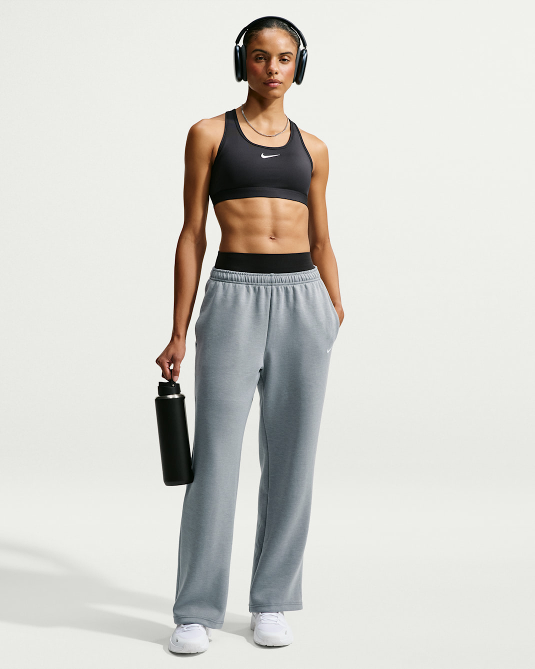 Nike Studio Fleece Sport Women's Dri-FIT Mid-Rise Open-Hem Pants - Smoke Grey/Heather/White