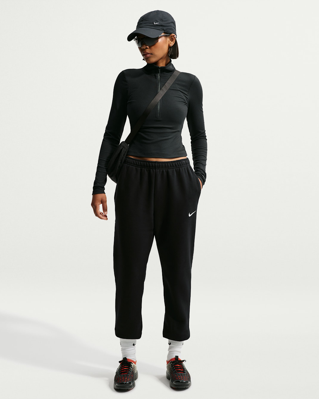 Nike Studio Fleece Medium Weight Women's Mid-Rise Joggers - Total Black/Sail
