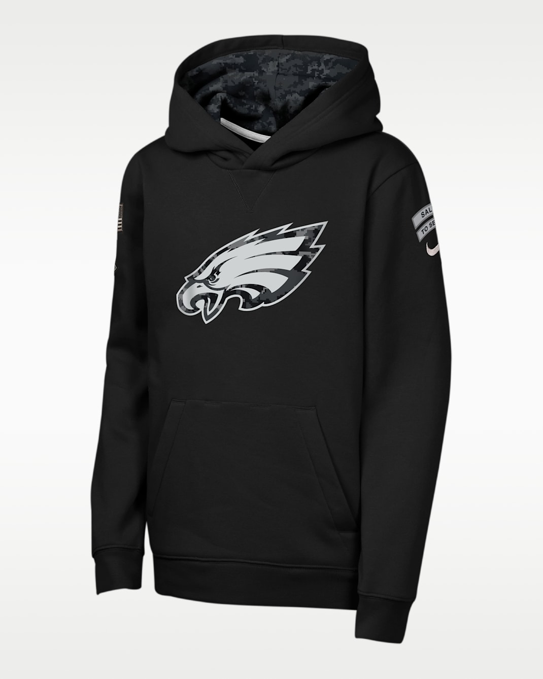 Sudadera con gorro sin cierre Nike de la NFL para niños talla grande Philadelphia Eagles Salute to Service Sideline Club - Negro