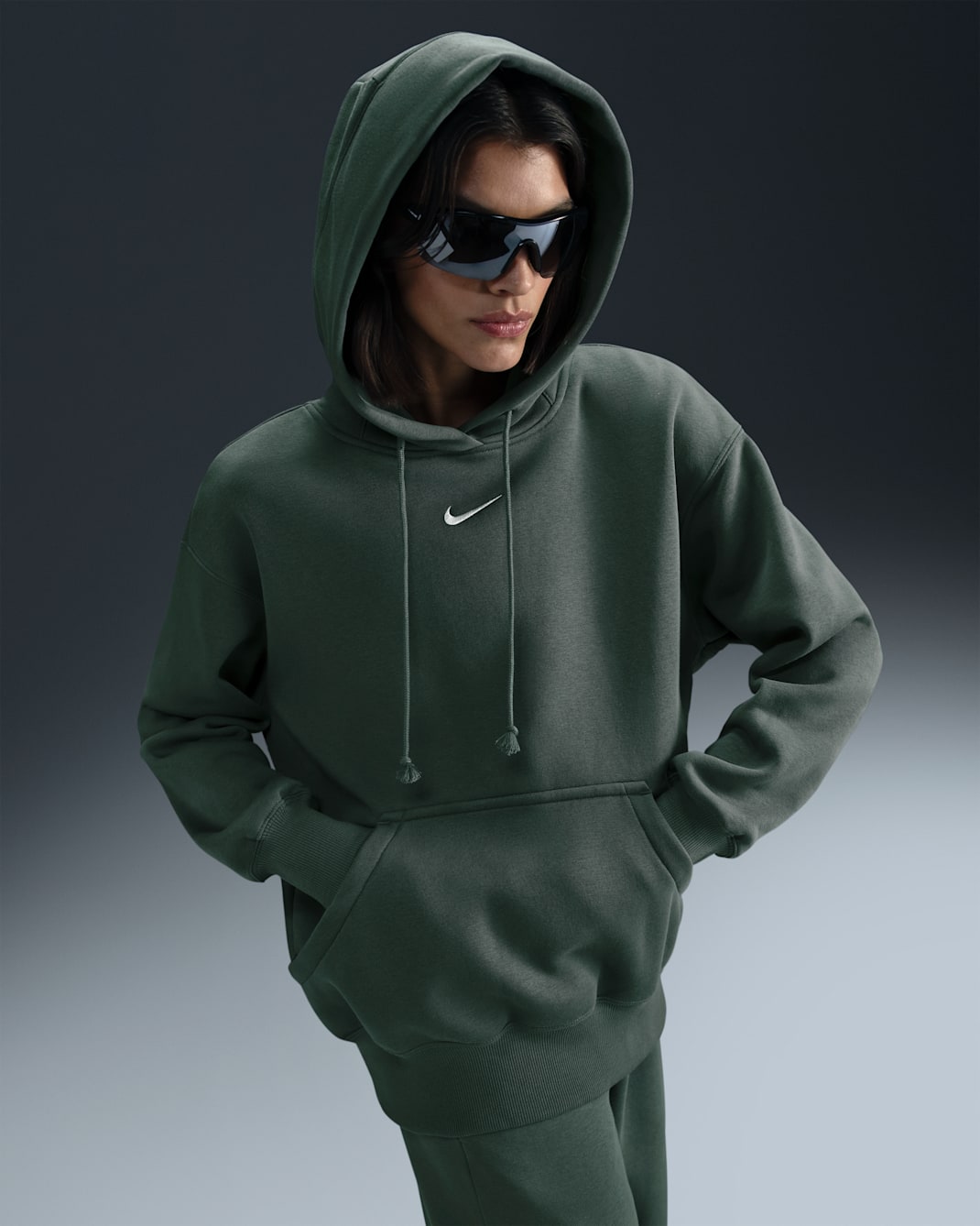 Sudadera con gorro sin cierre oversized para mujer Nike Sportswear Phoenix Fleece - Verde vintage/Vela