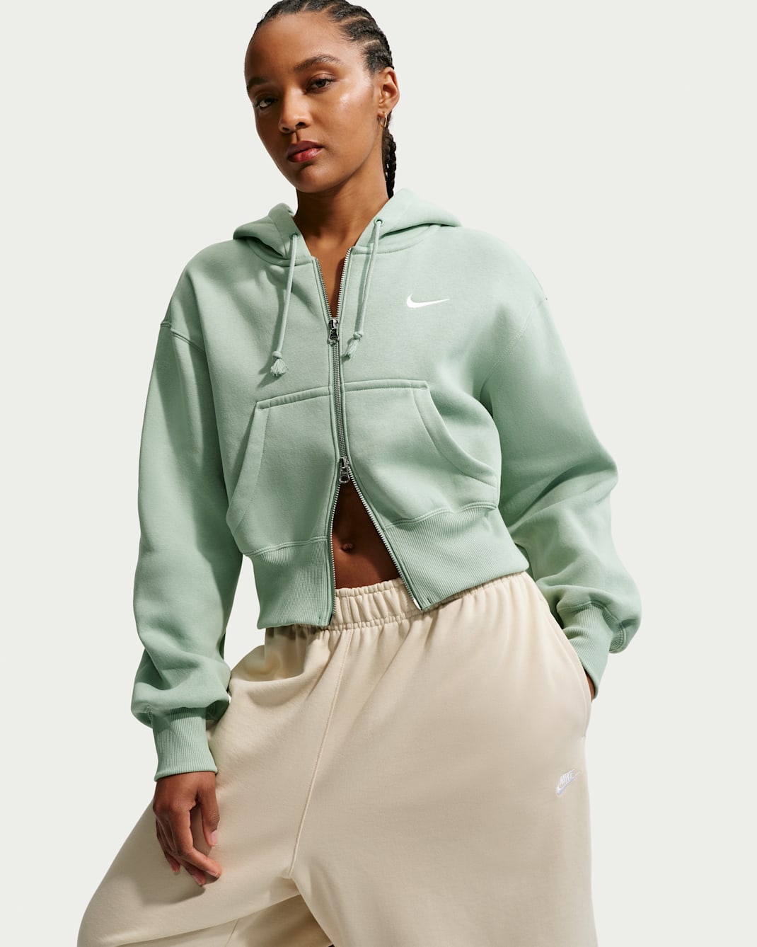 Nike Sportswear Phoenix Fleece Women's Loose Full-Zip Cropped Hoodie - Steam/Sail