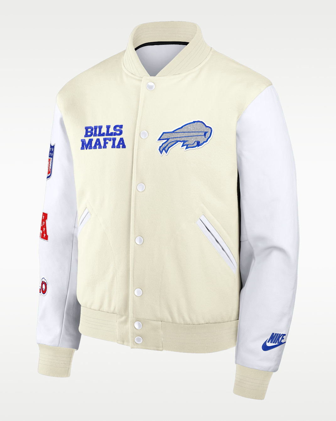 Buffalo Bills Rivalries Collection Men's Nike NFL Full-Snap Varsity Jacket - Cream